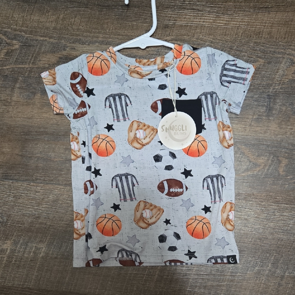 18-24 Month Bamboo Kids' Sports Print T-Shirt in Gray & Orange